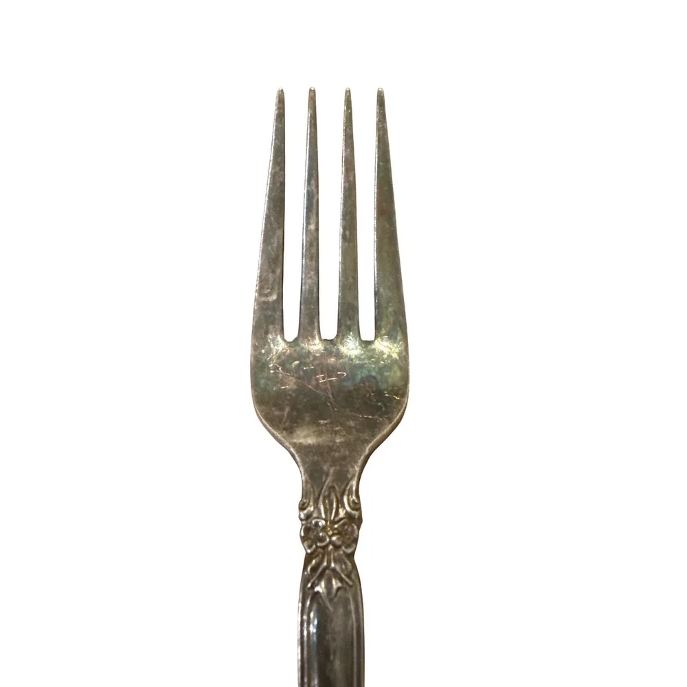 Community Silverplate 4 Tined Fork‎ Vintage Ornate Floral Design MCM Patina